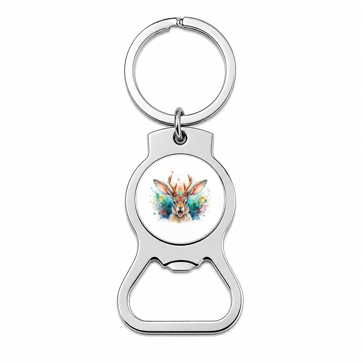 Angry Jackalope Watercolor Bottle Opener Keychain