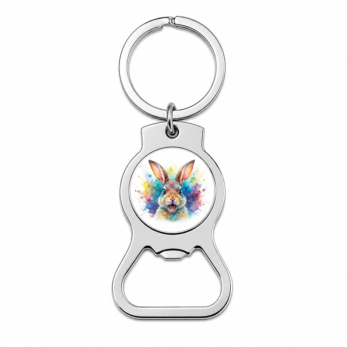Angry Rabbit Bunny Watercolor Bottle Opener Keychain