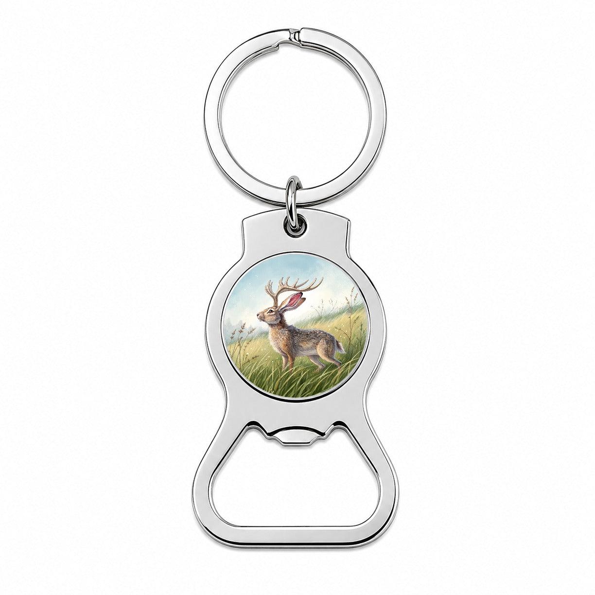Jackalope Illustration Bottle Opener Keychain