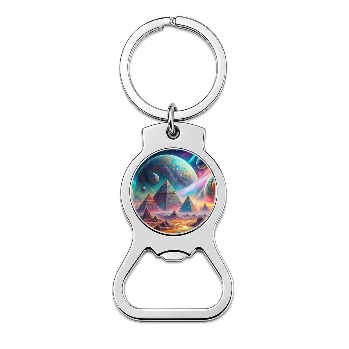 Psychedelic Alien Planet With Pyramids Vibrant Colors Bottle Opener Keychain