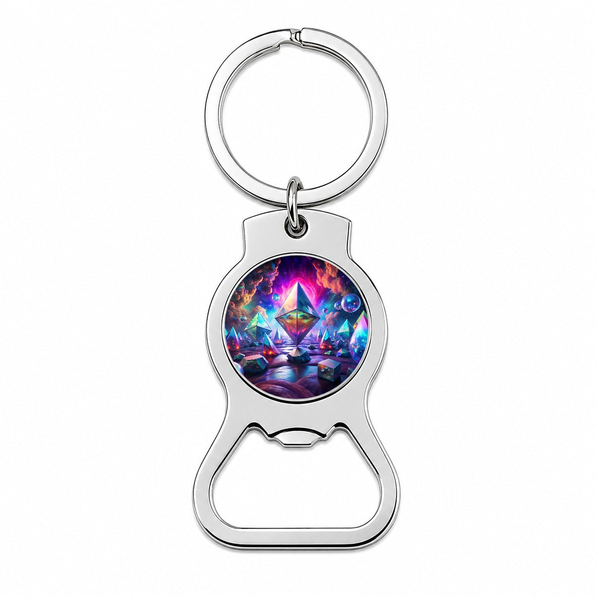 Psychedelic Crystals and Prisms Vibrant Colors Bottle Opener Keychain