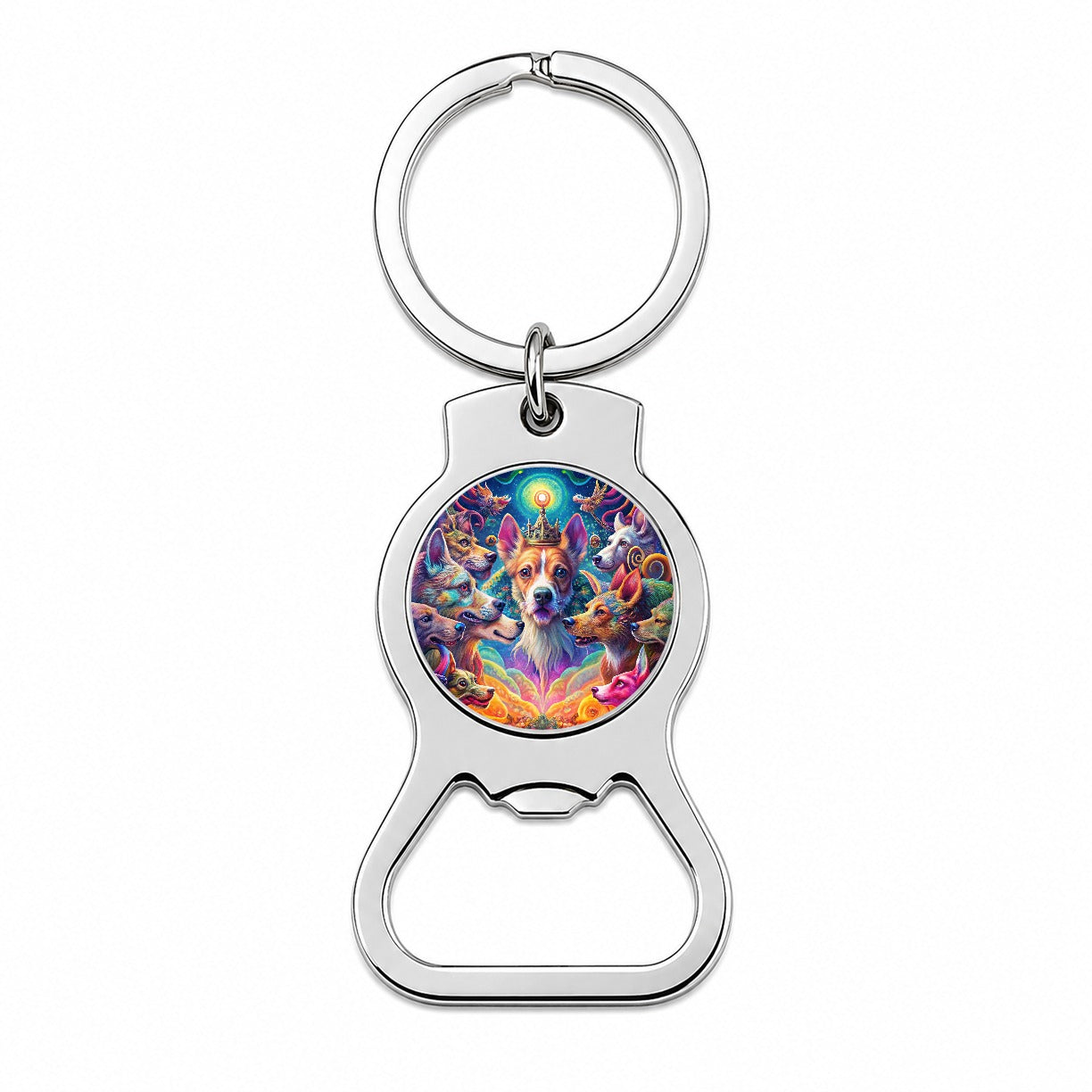 Psychedelic Lots of Dogs Vibrant Colors Bottle Opener Keychain