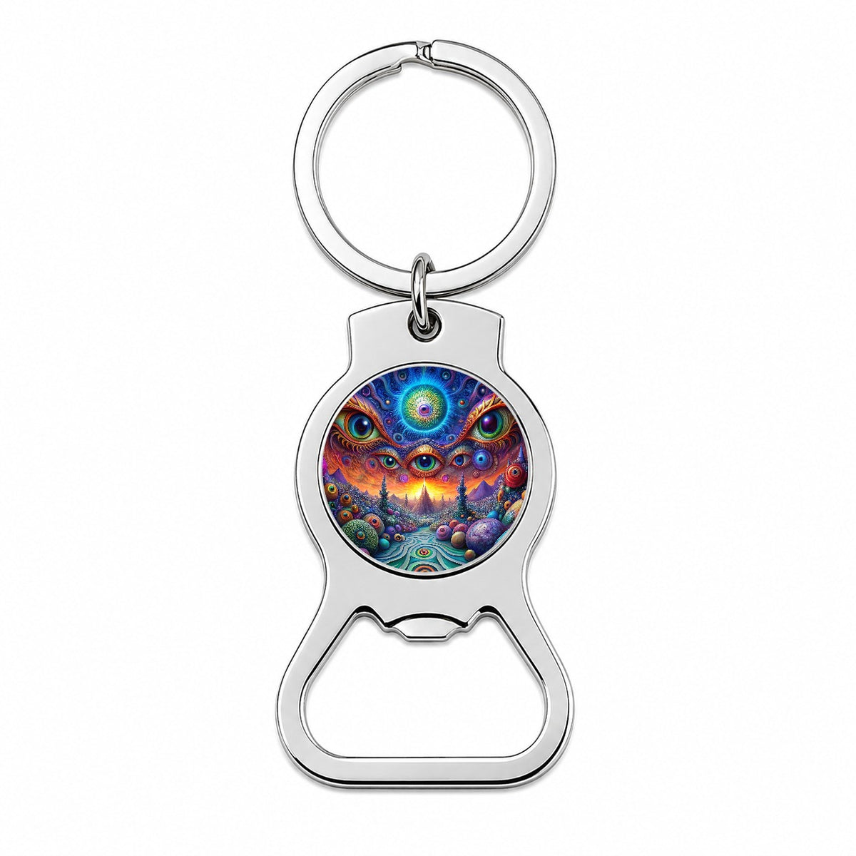 Psychedelic Lots of Eyes Vibrant Colors Bottle Opener Keychain