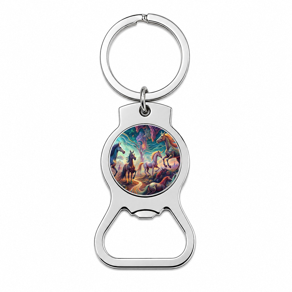 Psychedelic Lots of Horses Vibrant Colors Bottle Opener Keychain
