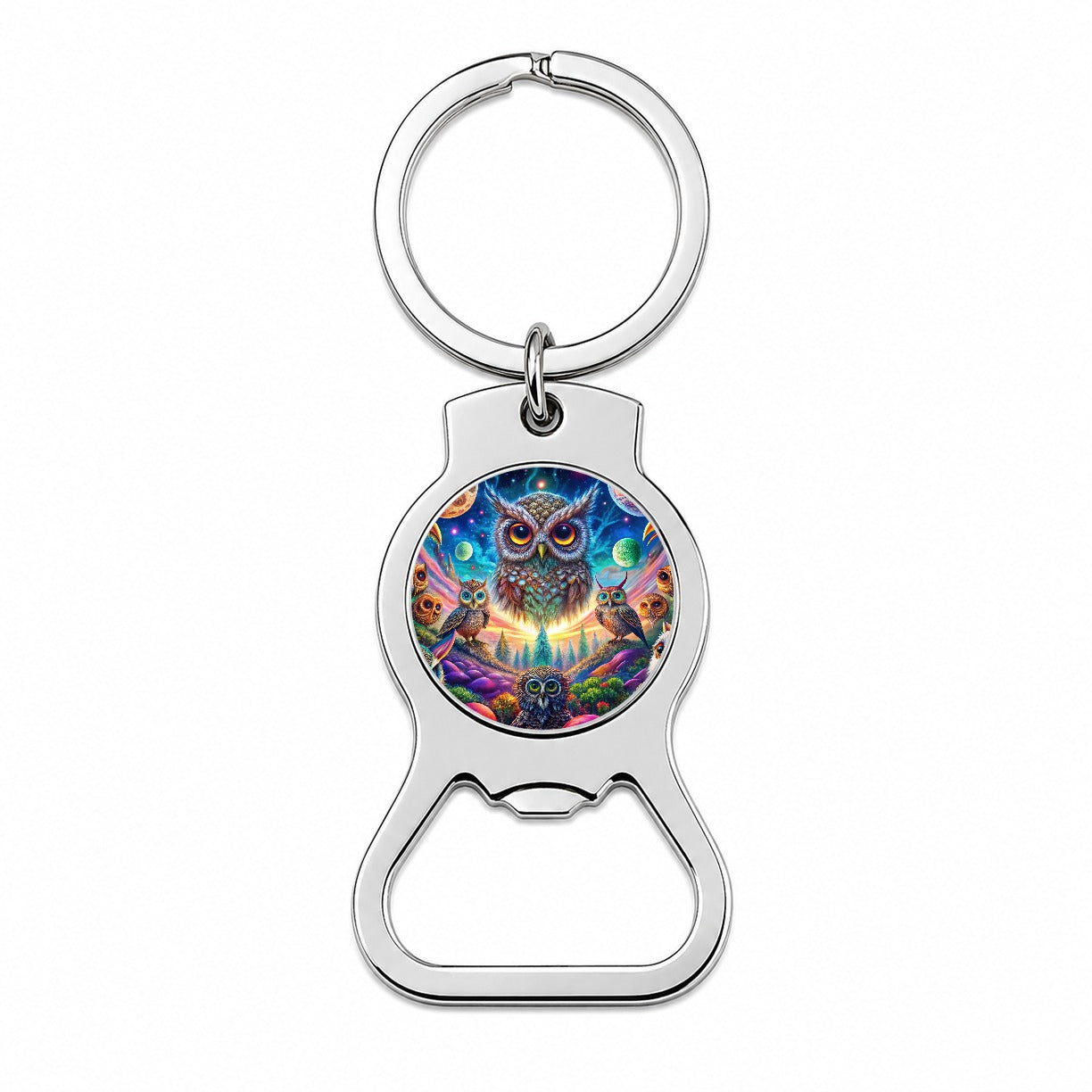 Psychedelic Lots of Owls Vibrant Colors Bottle Opener Keychain