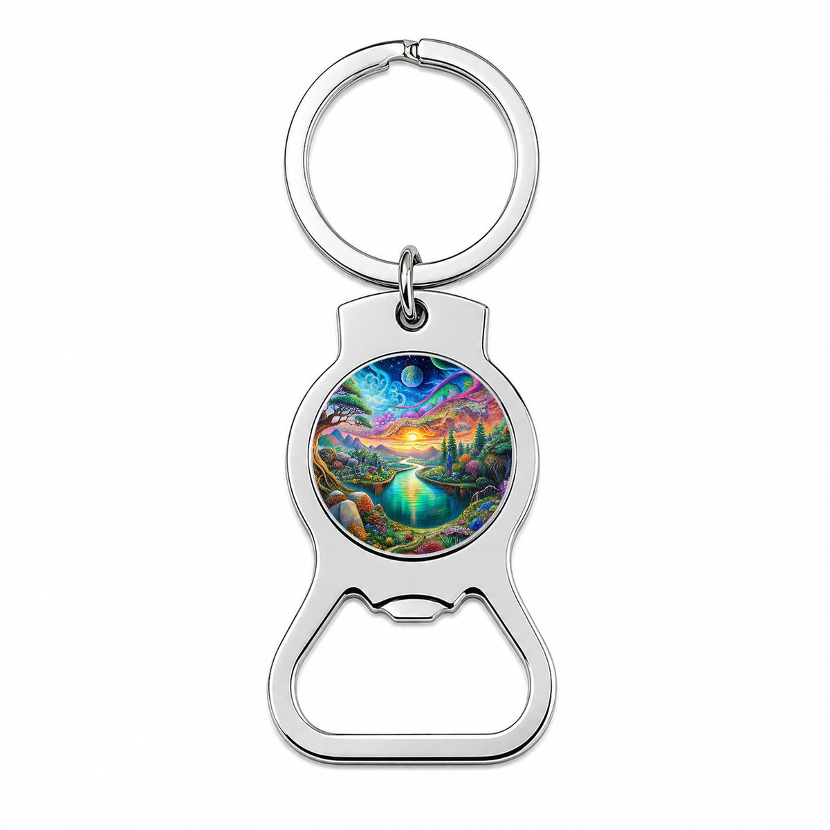 Psychedelic Nature Lake Vibrant Colors Bottle Opener Keychain