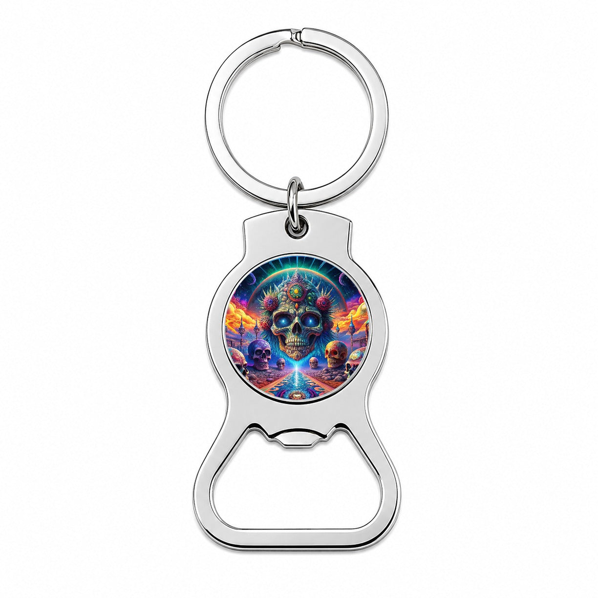 Psychedelic Skulls Design Bottle Opener Keychain