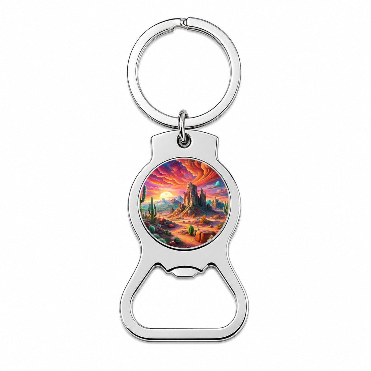 Psychedelic Southwest Desert Scene Bottle Opener Keychain