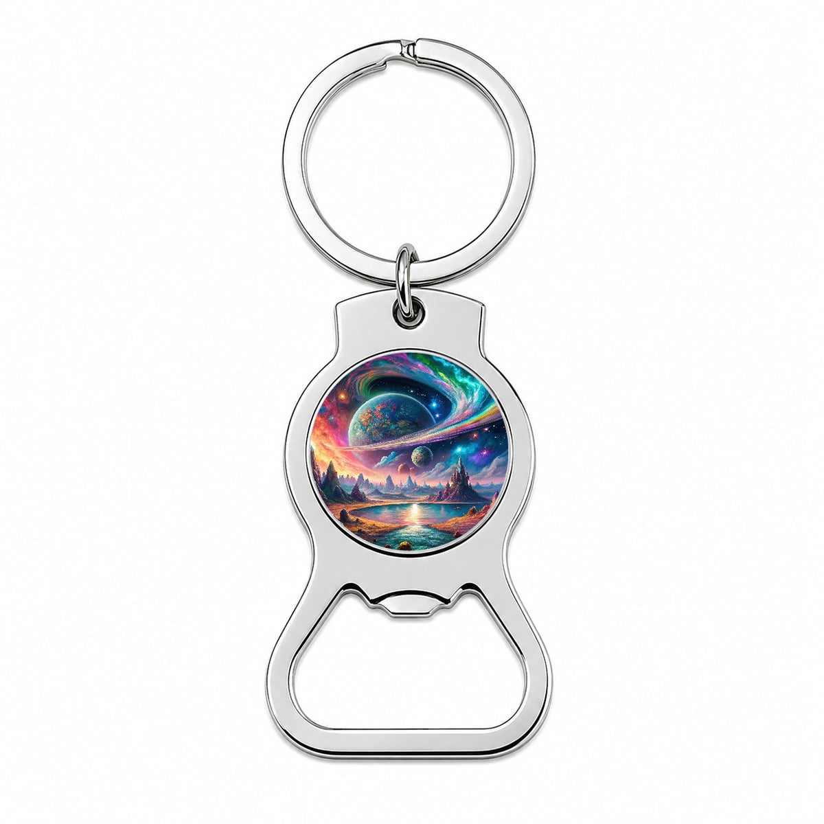 Psychedelic Space Galaxy Planet Vibrant Colors Bottle Opener Keychain