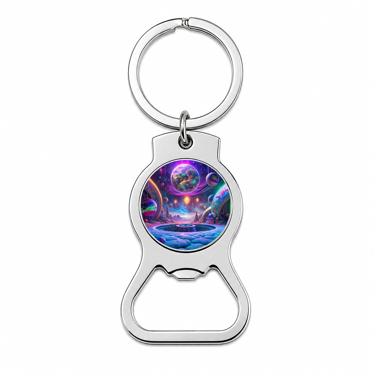 Psychedelic Space Planets Design Bottle Opener Keychain