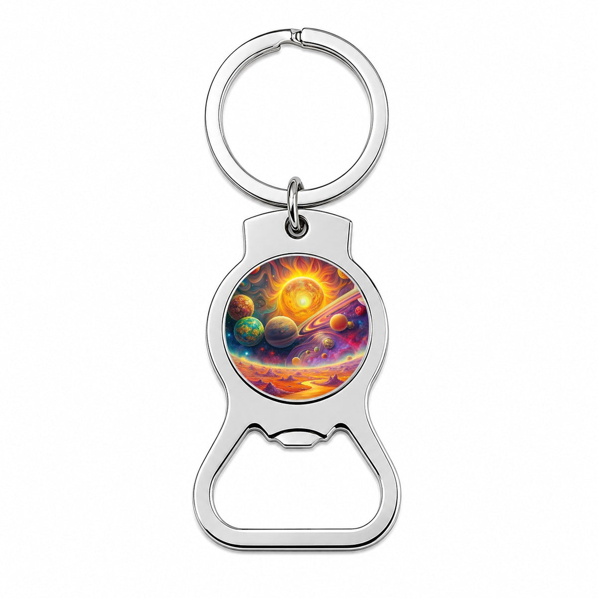Psychedelic Sun And Planets Solar System Bottle Opener Keychain