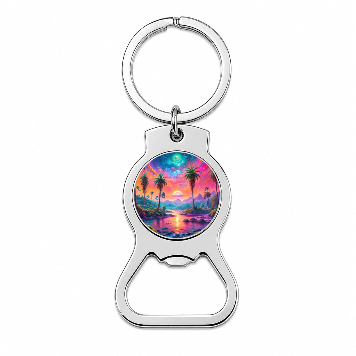 Psychedelic Tropical Palm Trees Colorful Scene Bottle Opener Keychain