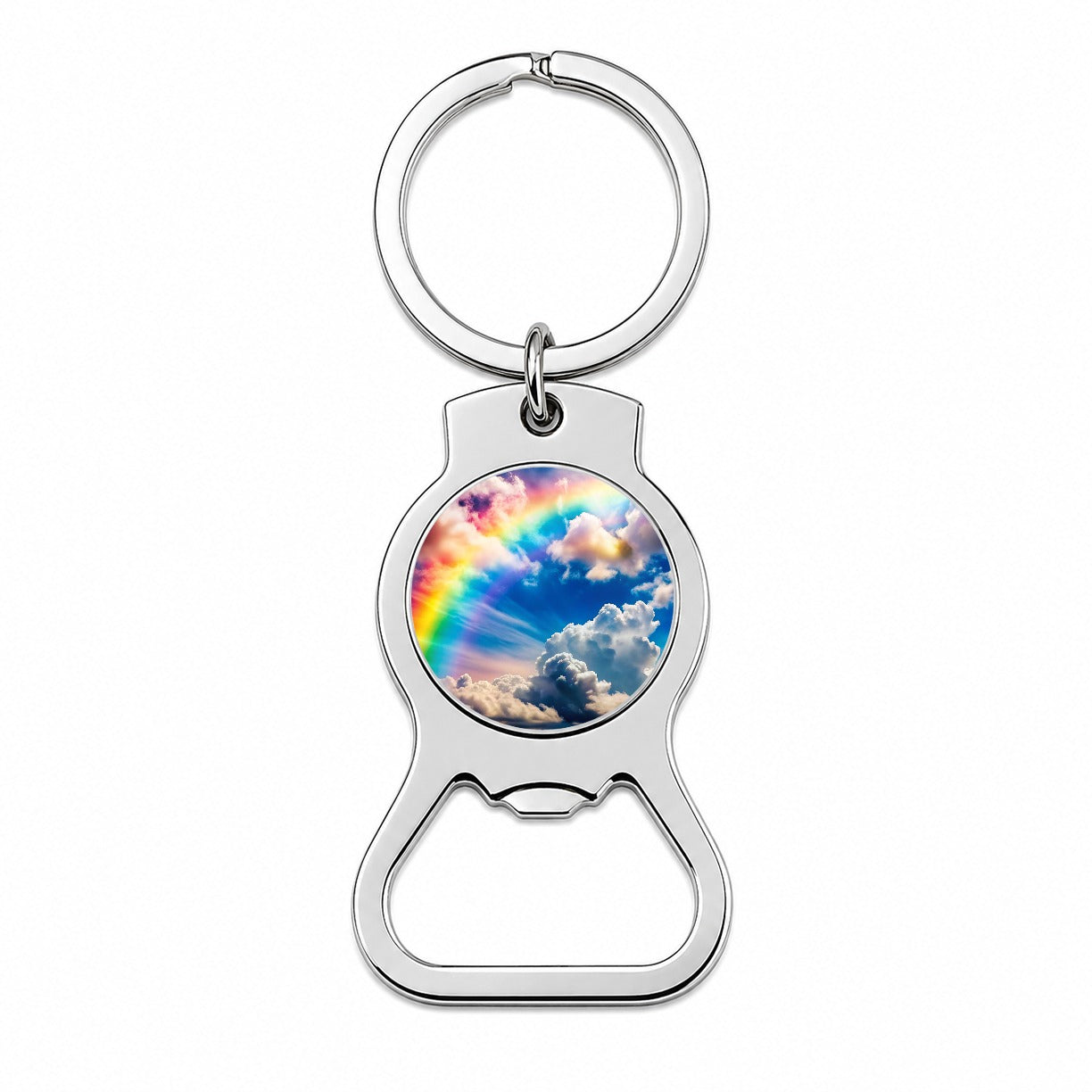 Rainbow in Cloudy Sky Bottle Opener Keychain