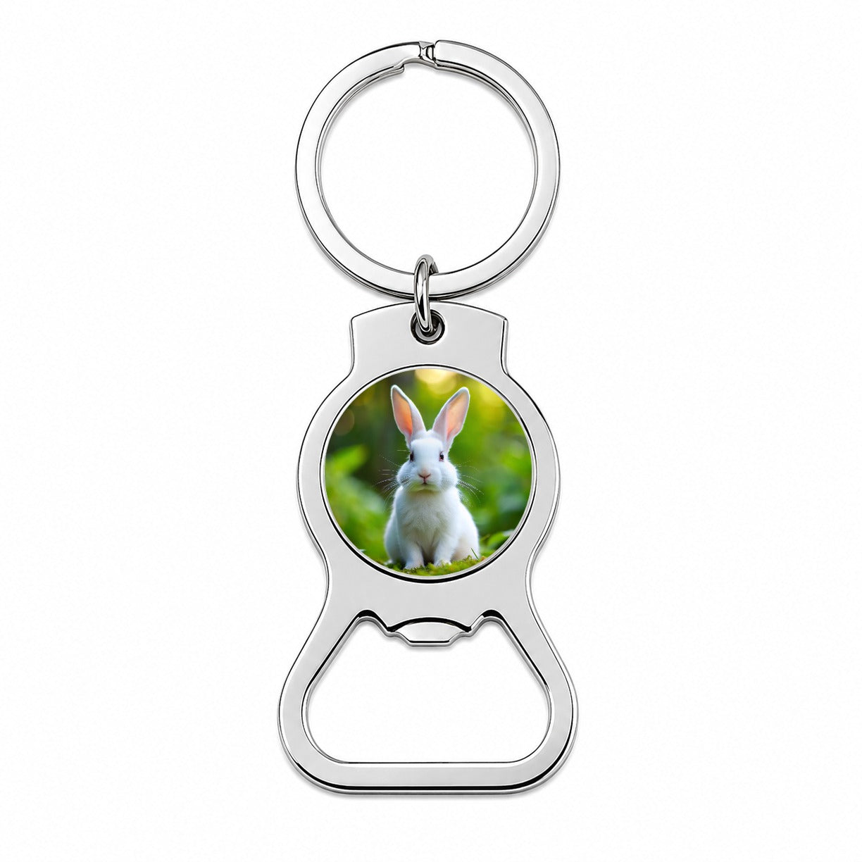 White Bunny Rabbit Bottle Opener Keychain