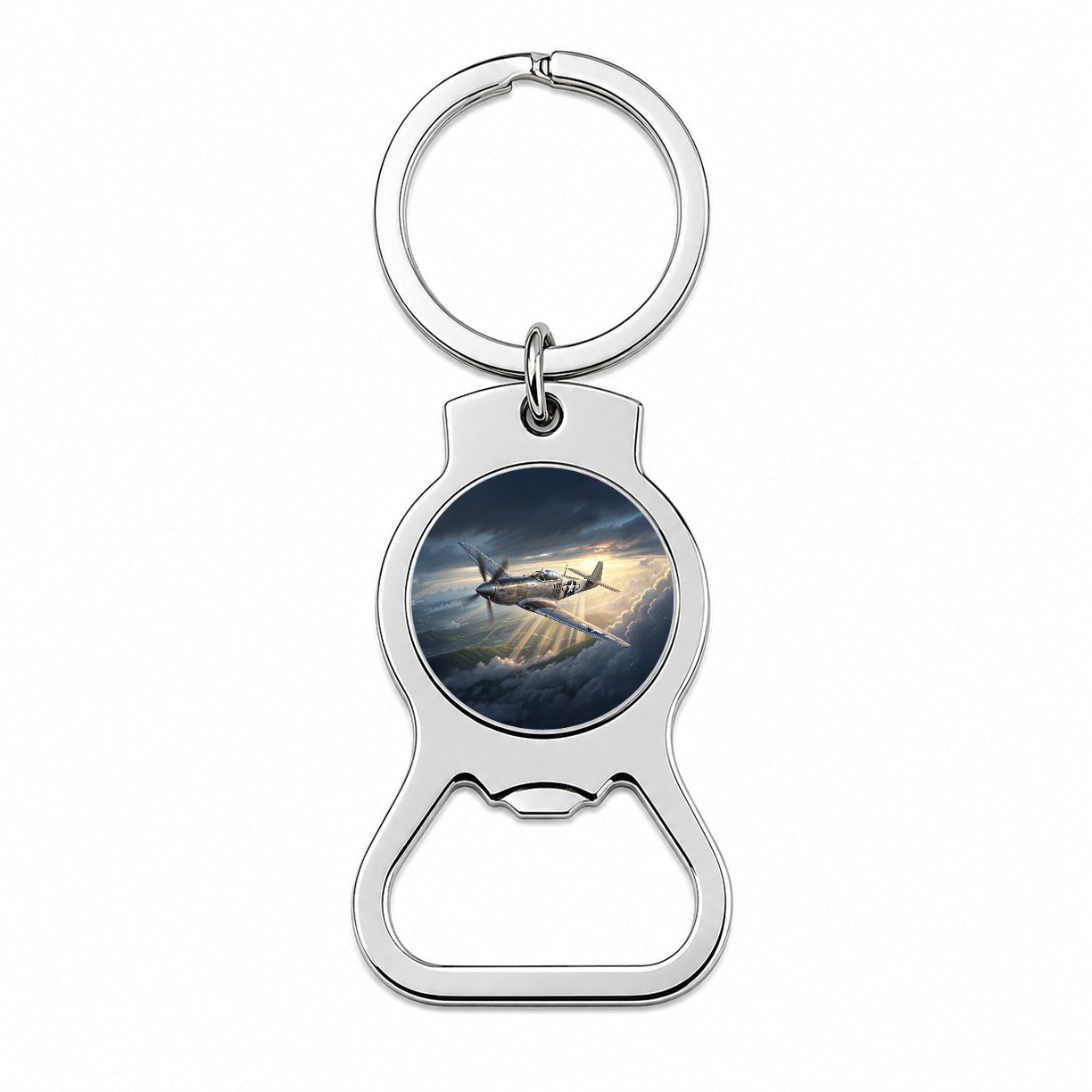 WWII Mustang US Air Force Fighter Plane In Flight Bottle Opener Keychain