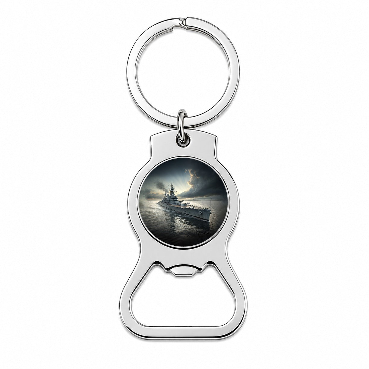 WWII US Navy Battleship At Sea Bottle Opener Keychain