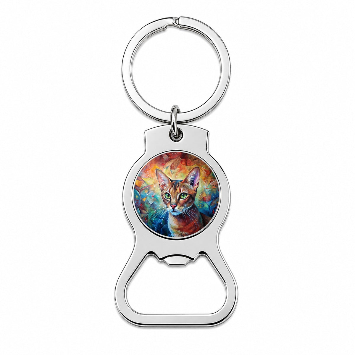 Abyssinian Cat Abstract Art Bottle Opener Keychain