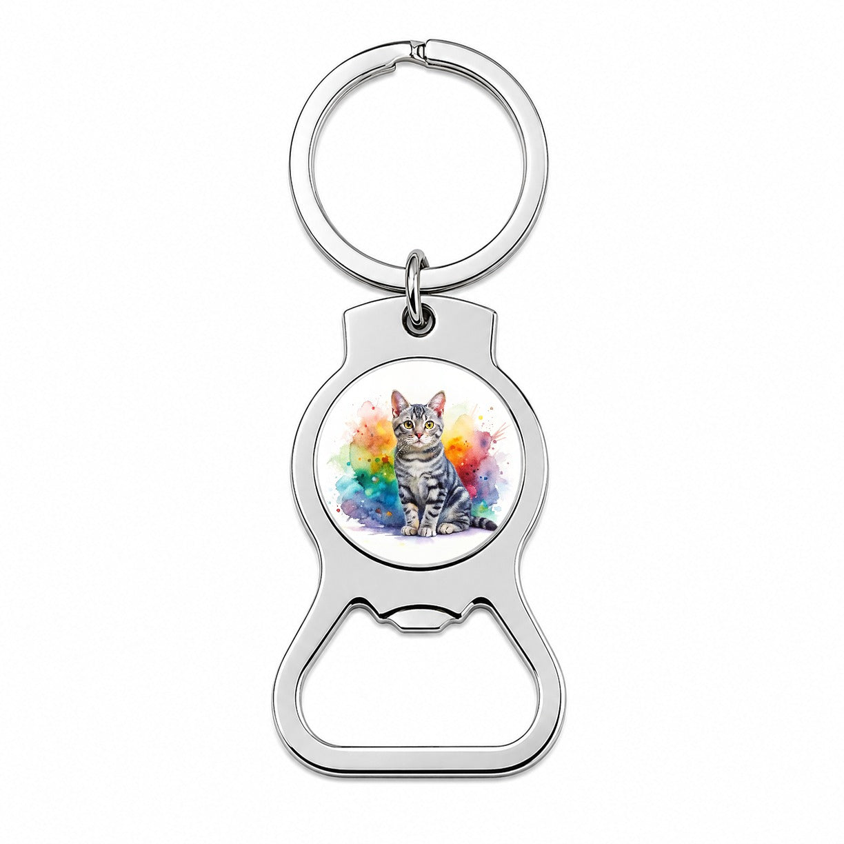 American Shorthair Cat Watercolor Style Bottle Opener Keychain