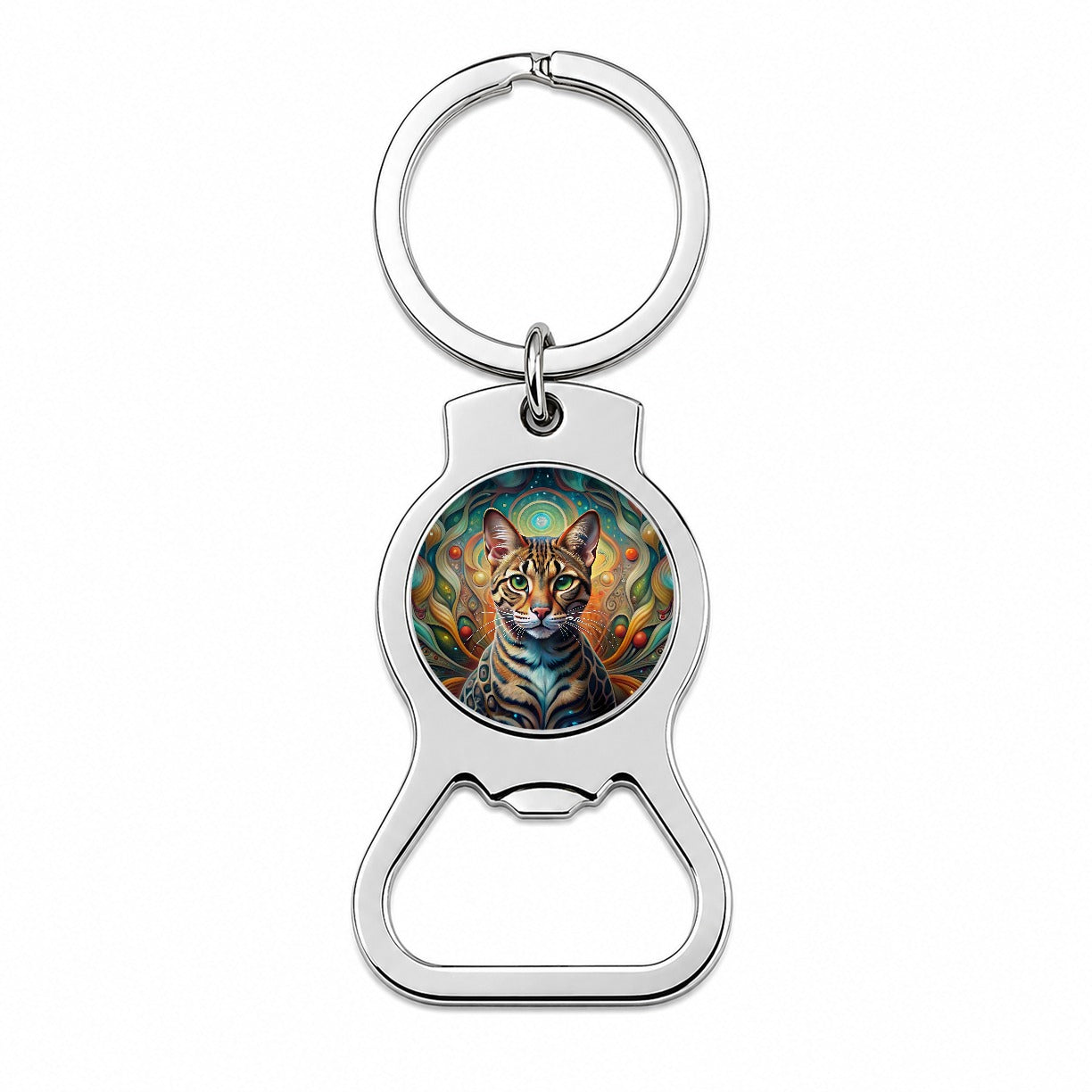 Bengal Cat Abstract Art Bottle Opener Keychain