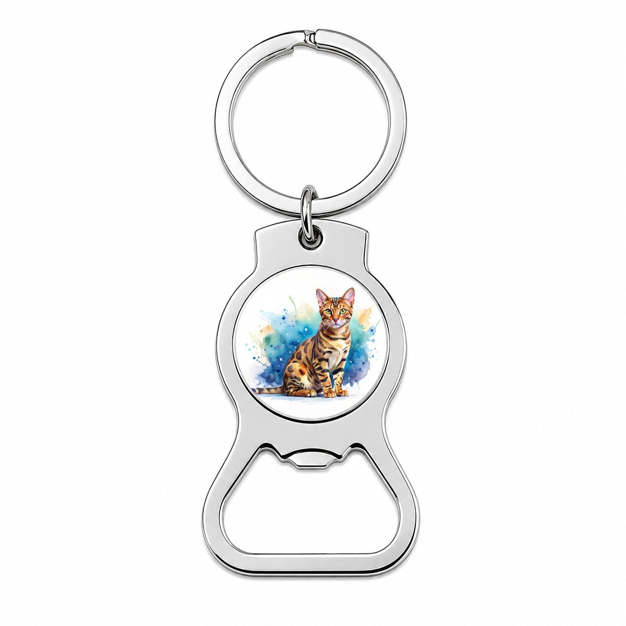 Bengal Cat Watercolor Style Bottle Opener Keychain