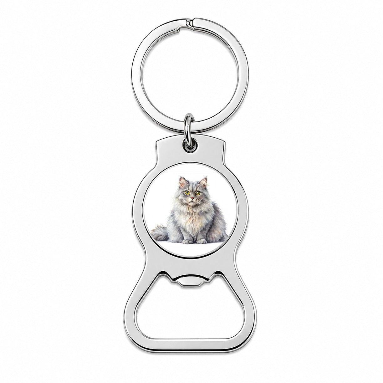 British Longhair Gray Cat Watercolor Style Bottle Opener Keychain