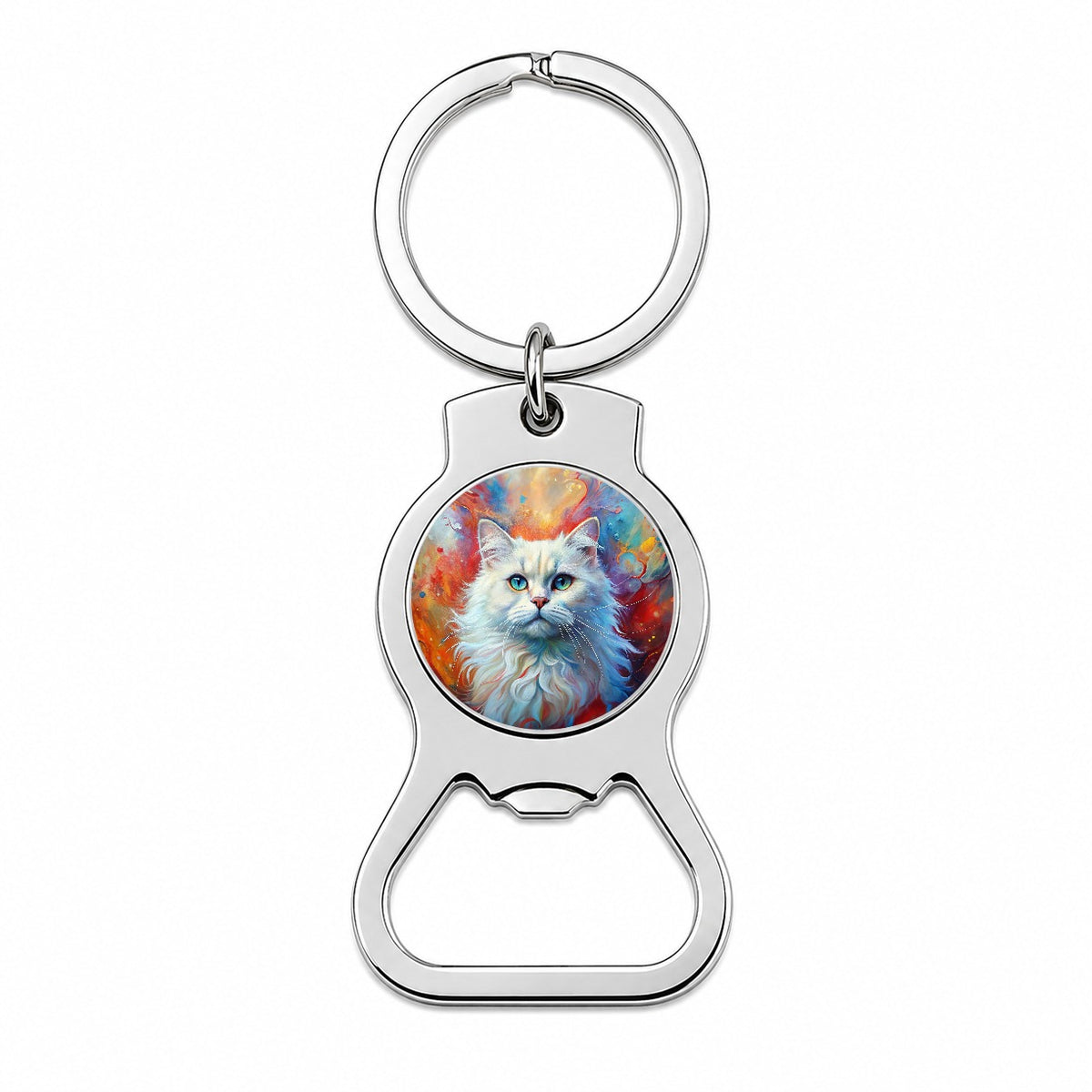 British Longhair White Cat Abstract Art Bottle Opener Keychain