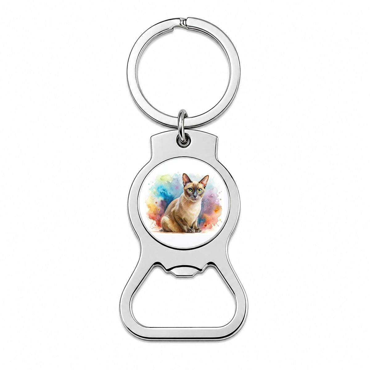Burmese Cat Watercolor Style Bottle Opener Keychain