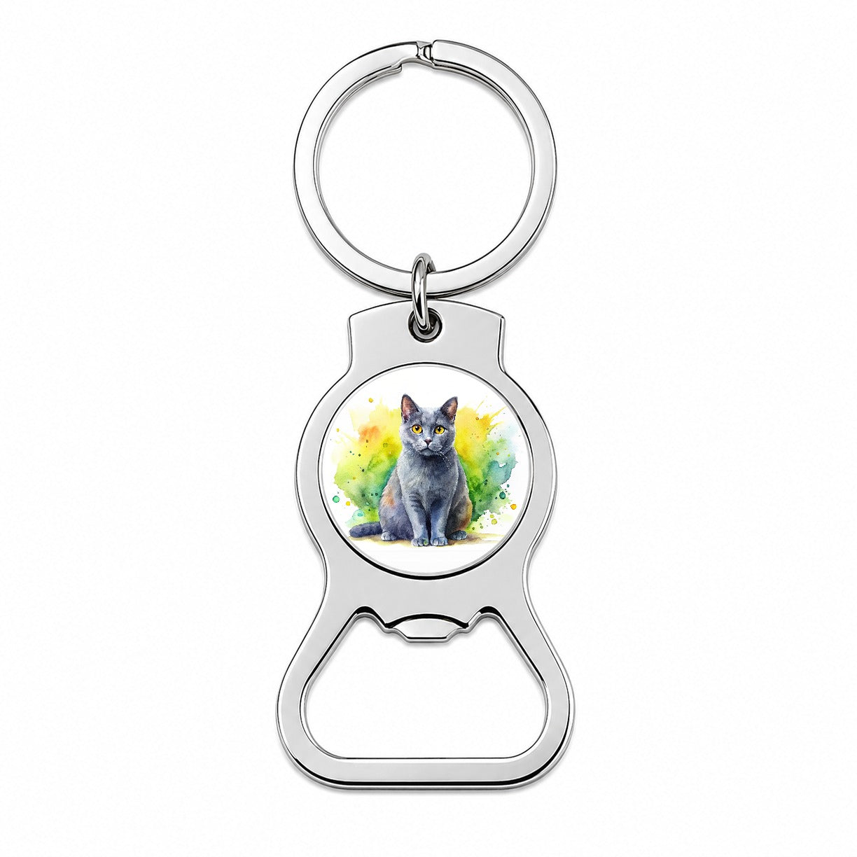 Chartreux Cat Watercolor Style Bottle Opener Keychain