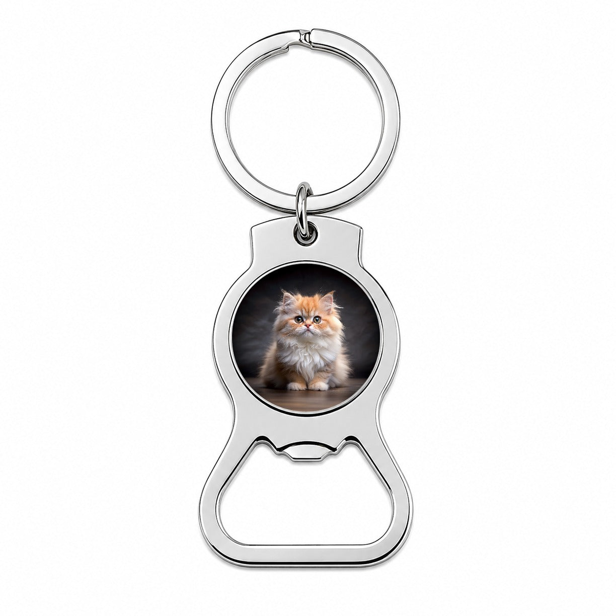 Classic Persian Cat Kitten Photo Bottle Opener Keychain