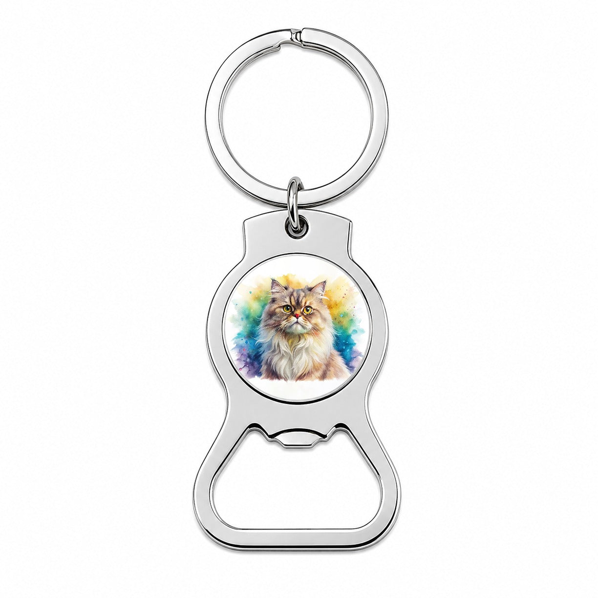 Classic Persian Cat Watercolor Style Bottle Opener Keychain