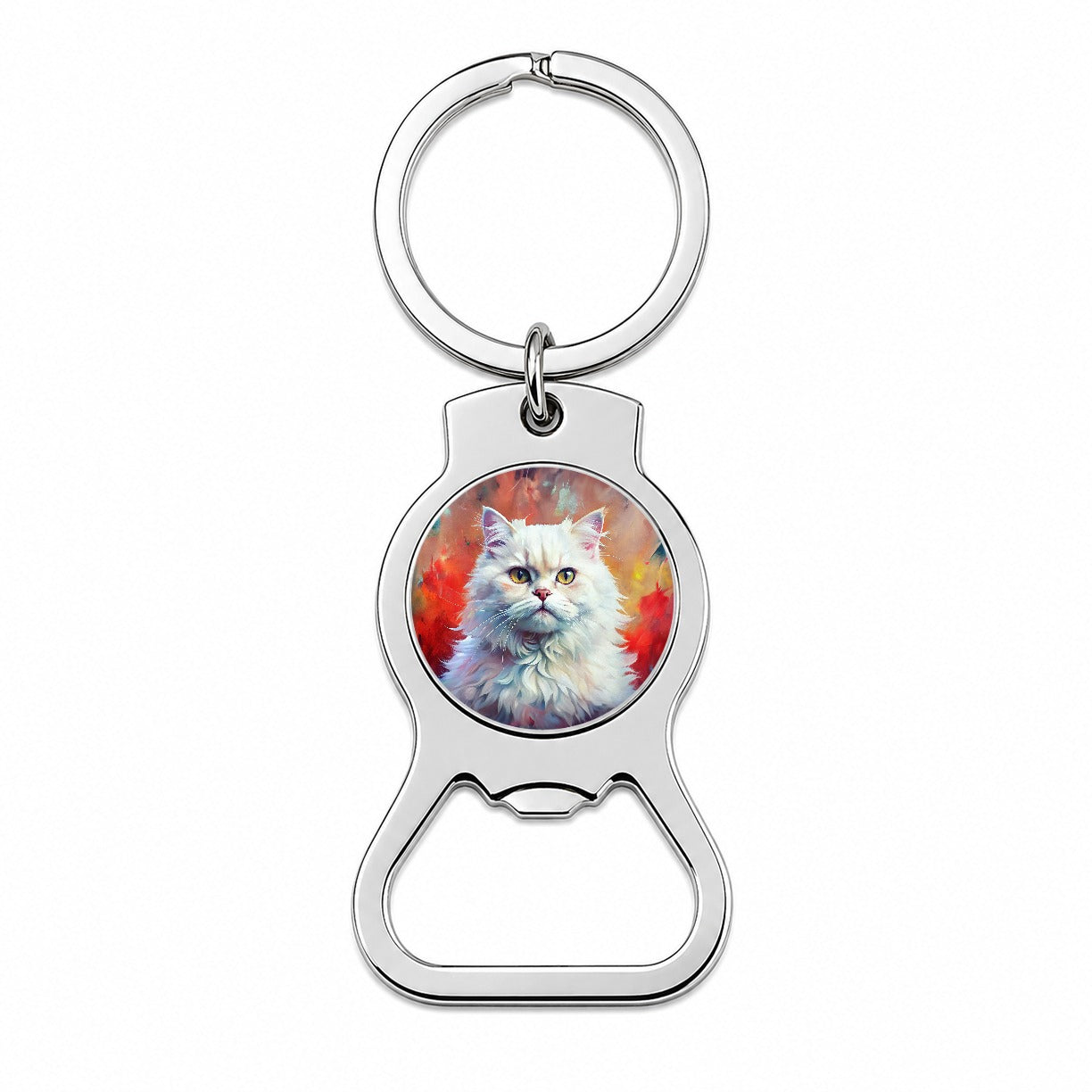 Classic Persian White Cat Abstract Art Bottle Opener Keychain