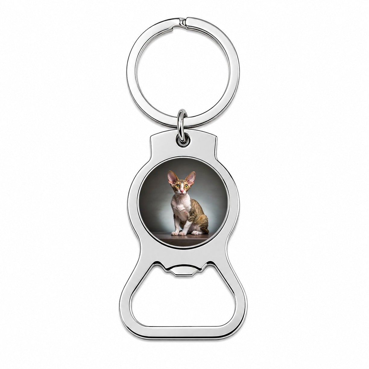 Cornish Rex Cat Photo Bottle Opener Keychain