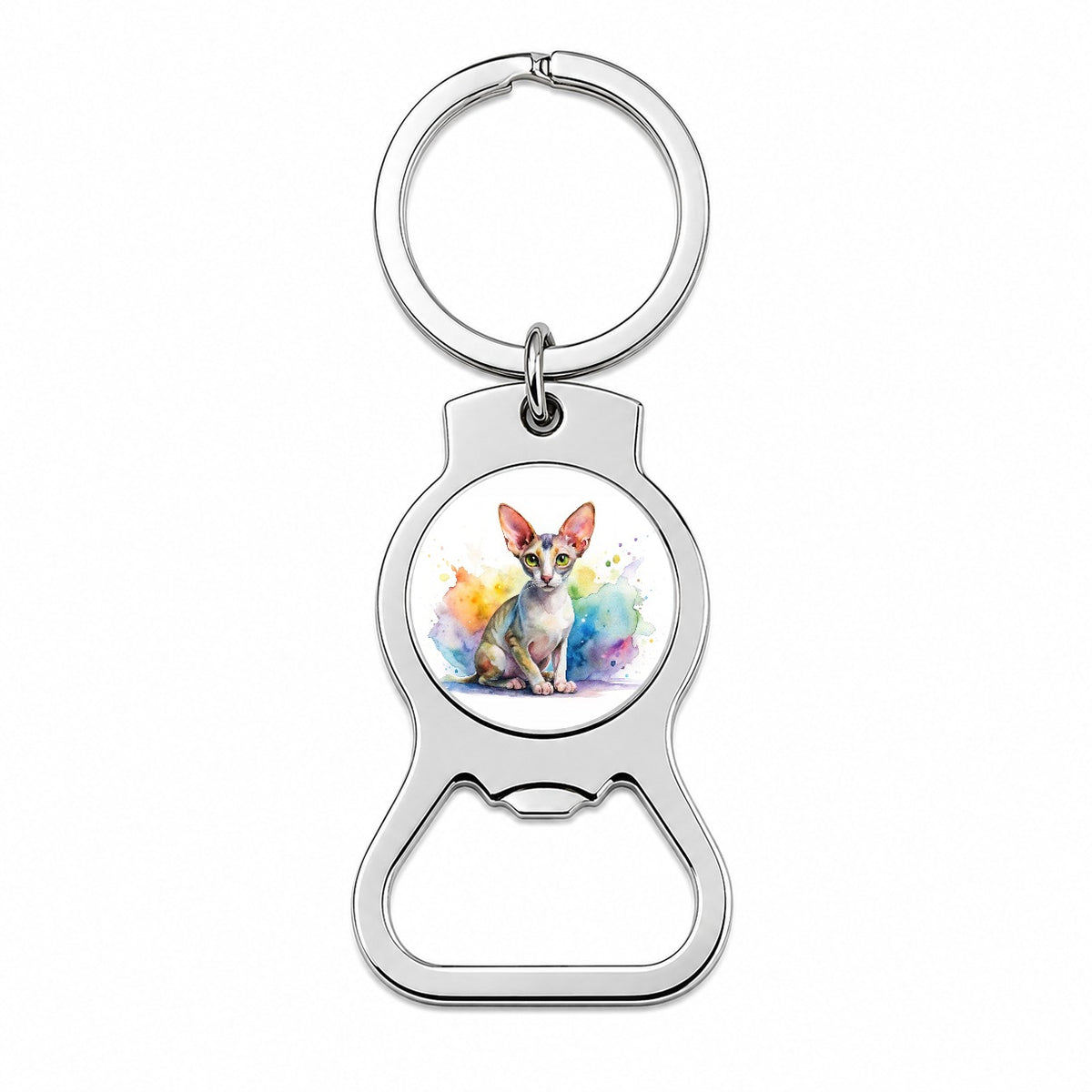 Cornish Rex Cat Watercolor Style Bottle Opener Keychain