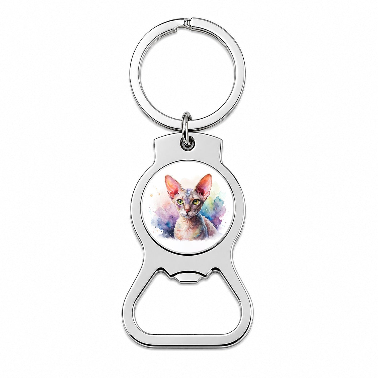 Devon Rex Cat Watercolor Style Bottle Opener Keychain