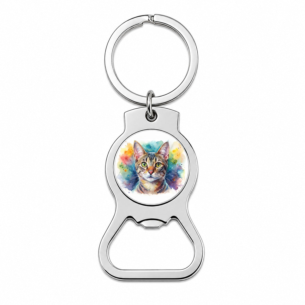 European Shorthair Cat Watercolor Style Bottle Opener Keychain