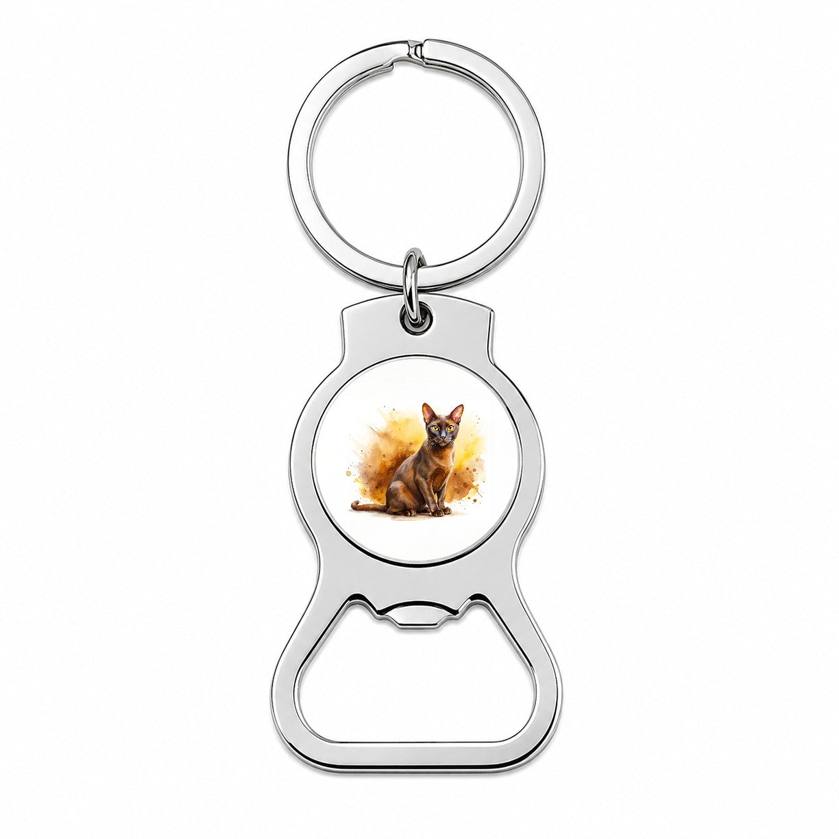 Havana Brown Cat Watercolor Style Bottle Opener Keychain