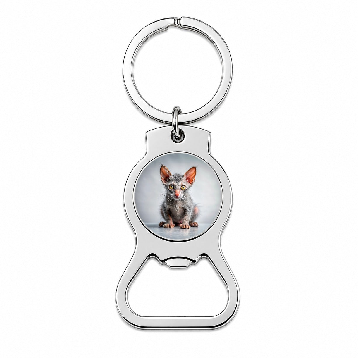 Lykoi Wolf Cat Kitten Photo Bottle Opener Keychain