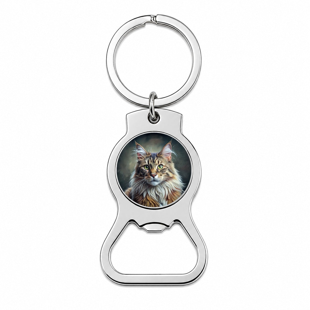 Maine Coon Cat Illustration Bottle Opener Keychain