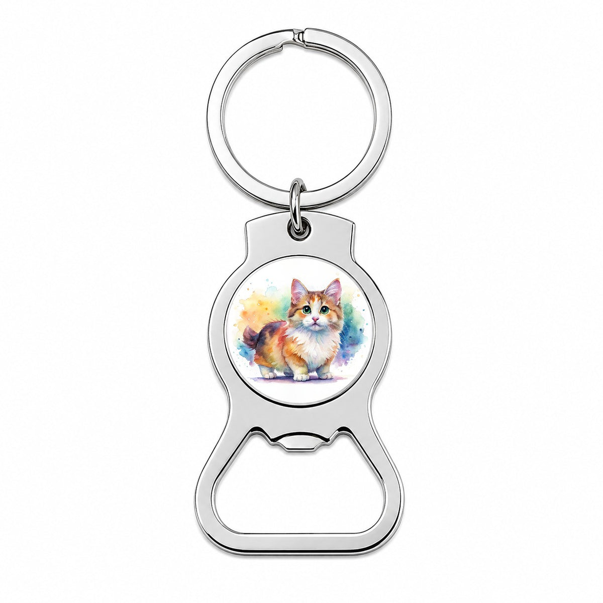 Munchkin Cat Watercolor Style Bottle Opener Keychain