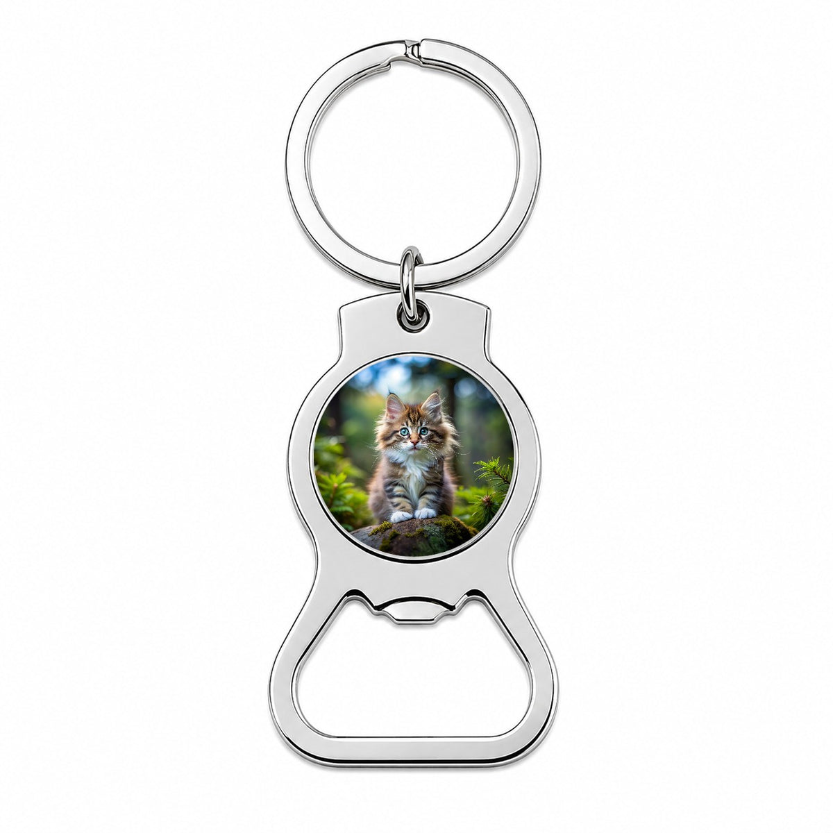 Norwegian Forest Cat Kitten Photo Bottle Opener Keychain