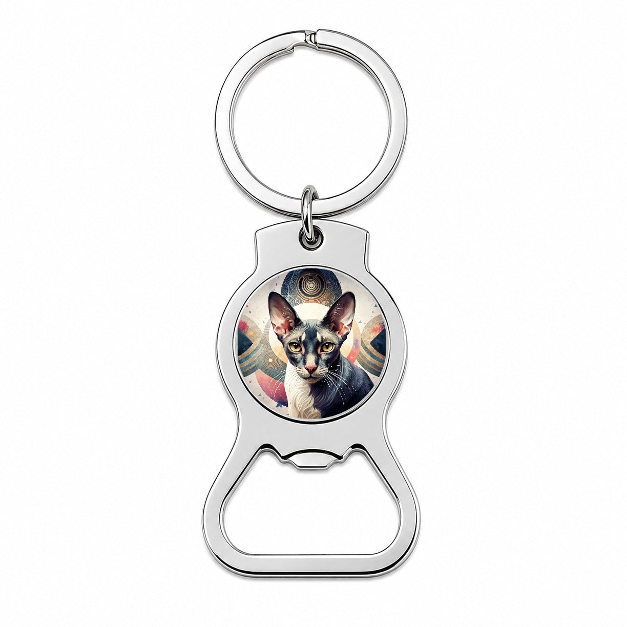 Oriental Shorthair Black White Cat Abstract Art Bottle Opener Keychain