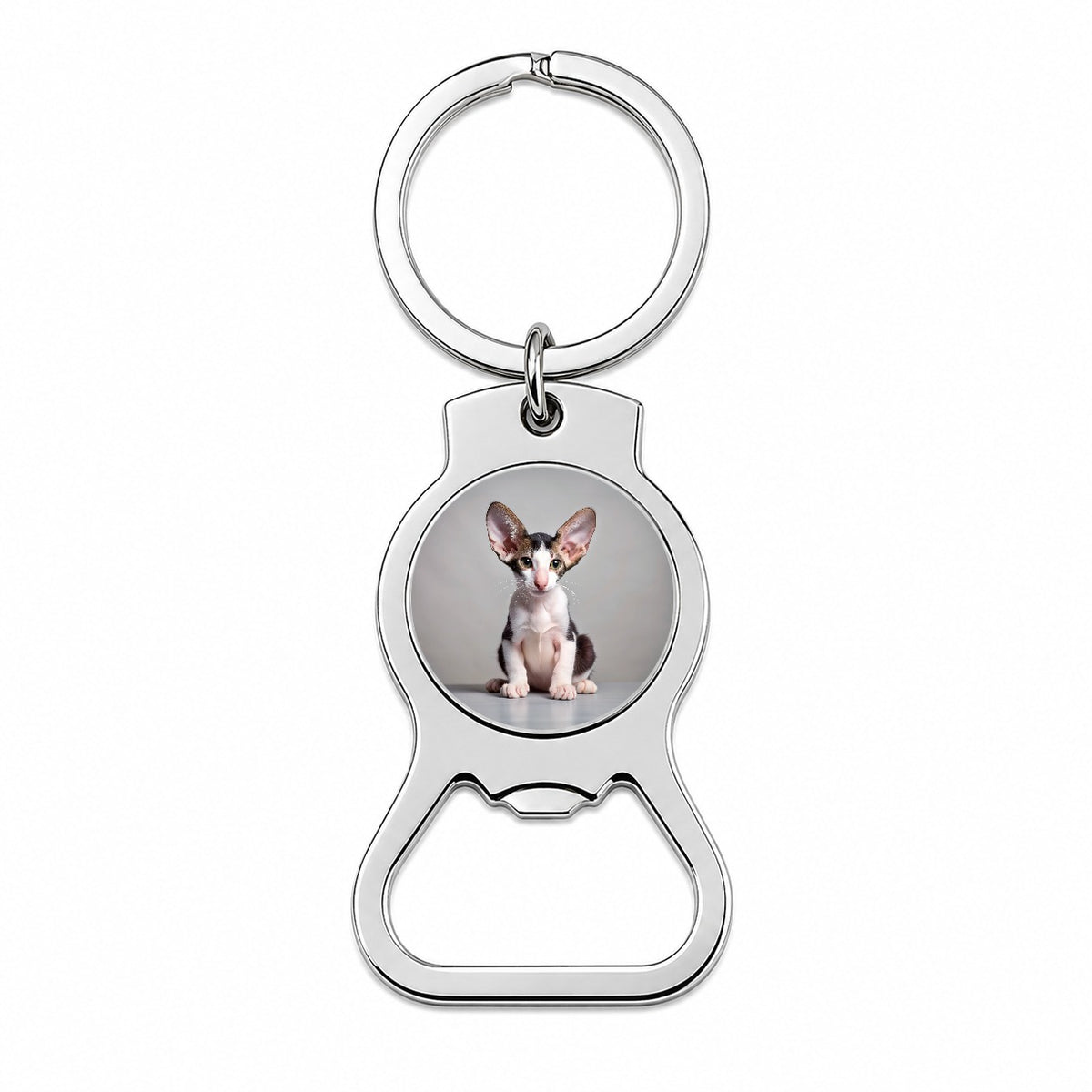 Oriental Shorthair Black White Cat Kitten Photo Bottle Opener Keychain