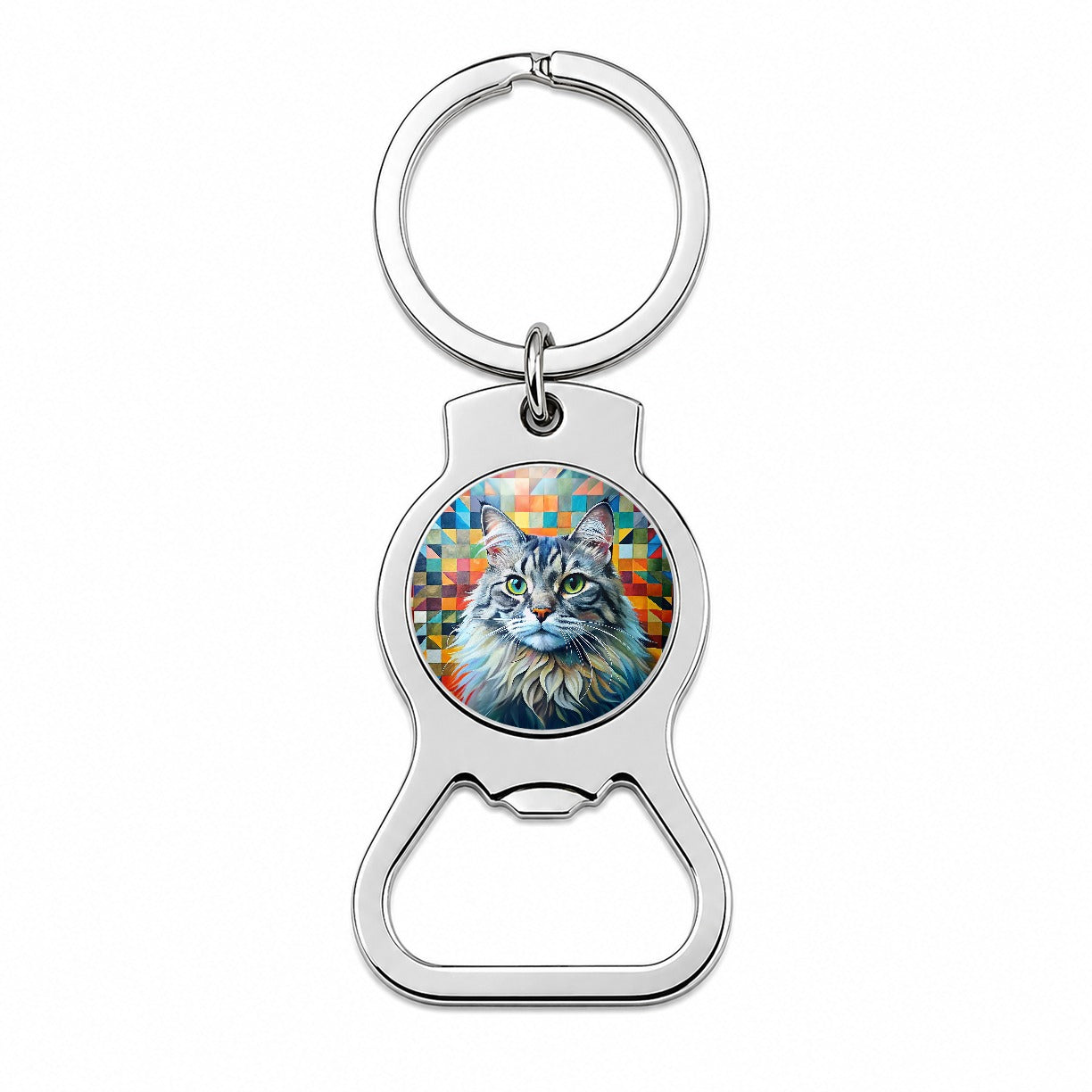 Ragamuffin Cat Abstract Art Bottle Opener Keychain