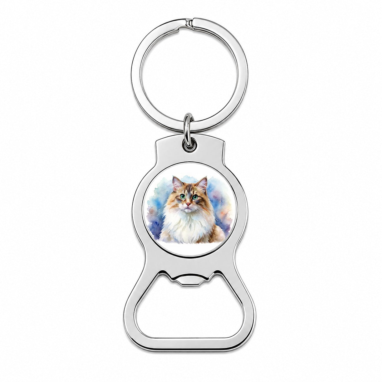 Ragamuffin Cat Watercolor Style Bottle Opener Keychain