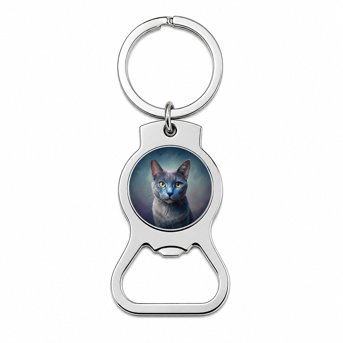 Russian Blue Cat Illustration Bottle Opener Keychain