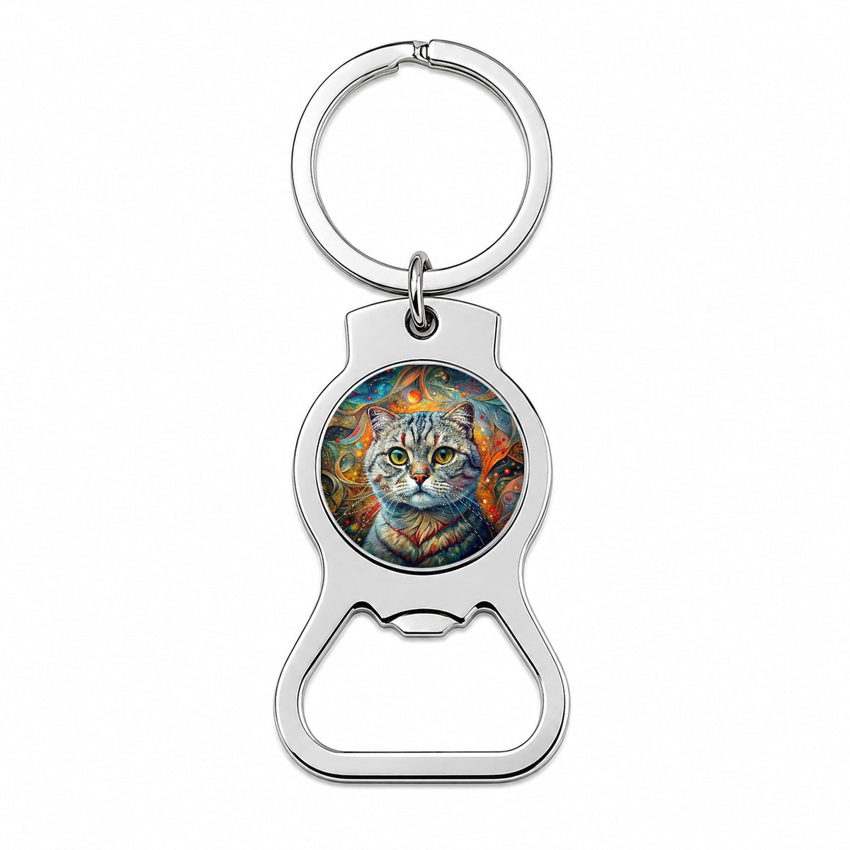 Scottish Fold Cat Abstract Art Bottle Opener Keychain