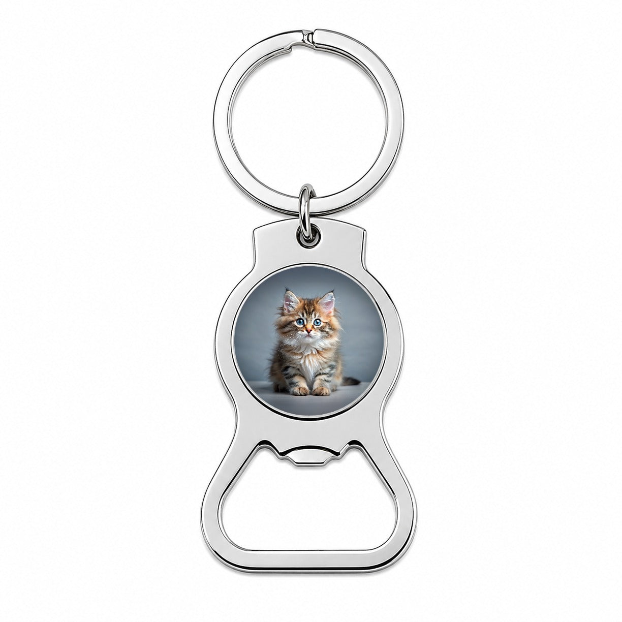 Siberian Cat Kitten Photo Bottle Opener Keychain