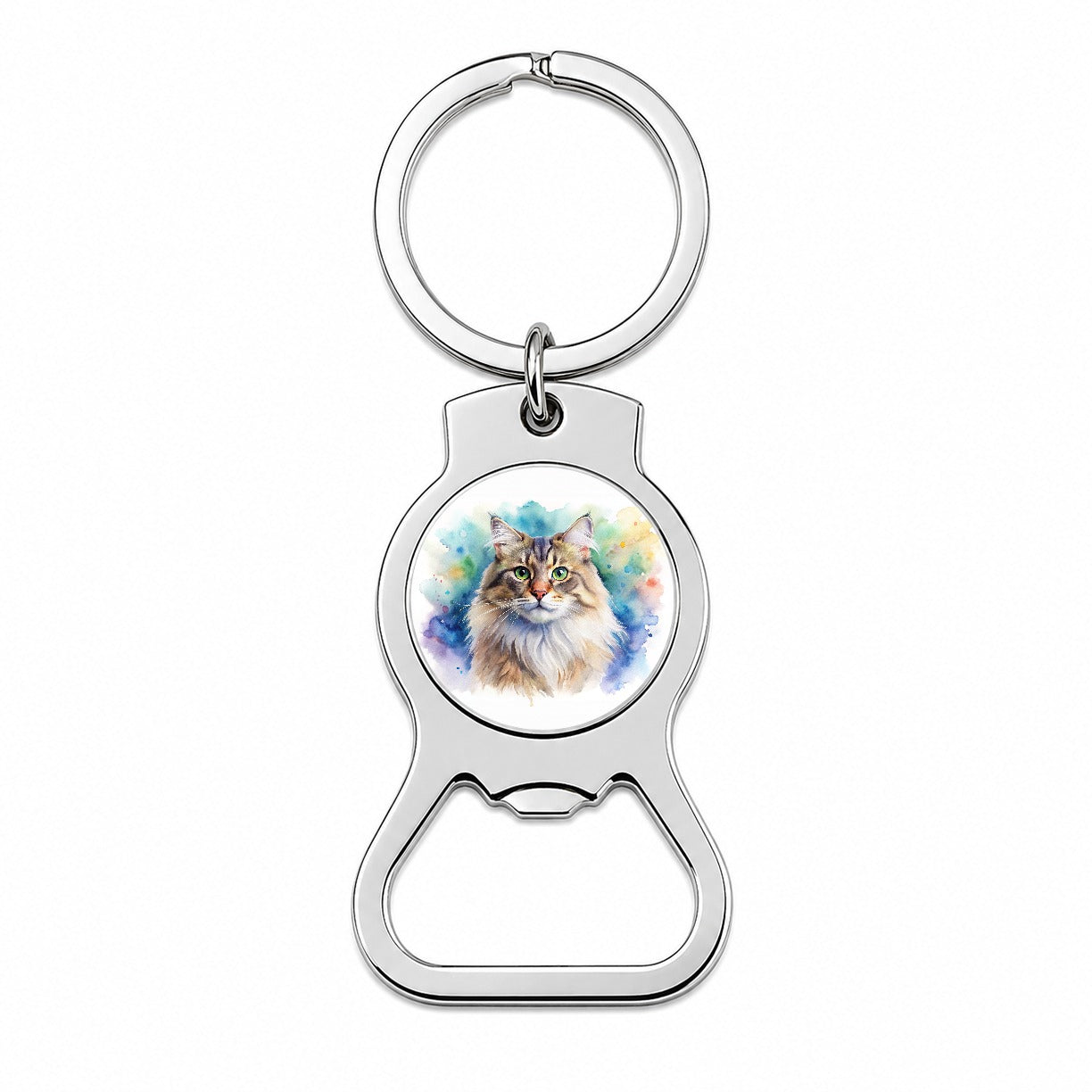 Siberian Cat Watercolor Style Bottle Opener Keychain