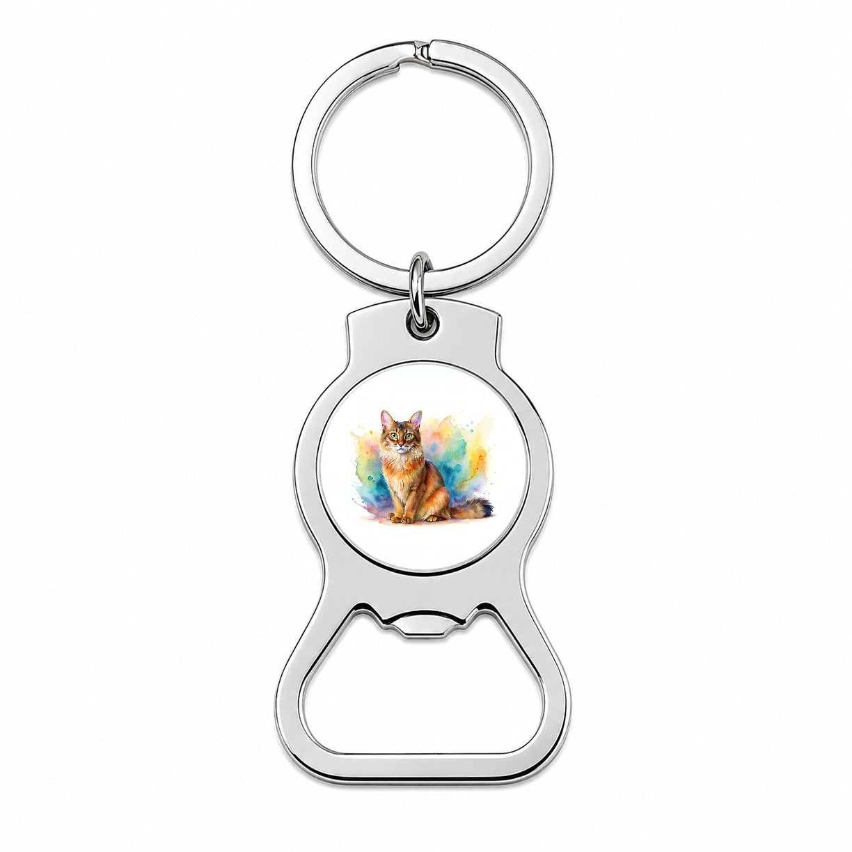 Somali Cat Watercolor Style Bottle Opener Keychain