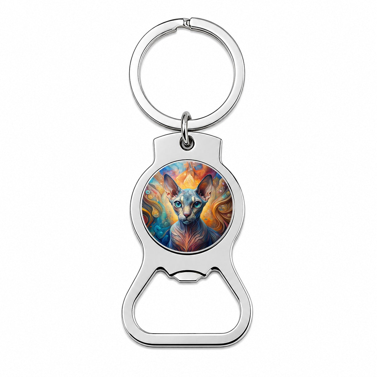Sphynx Cat Abstract Art Bottle Opener Keychain